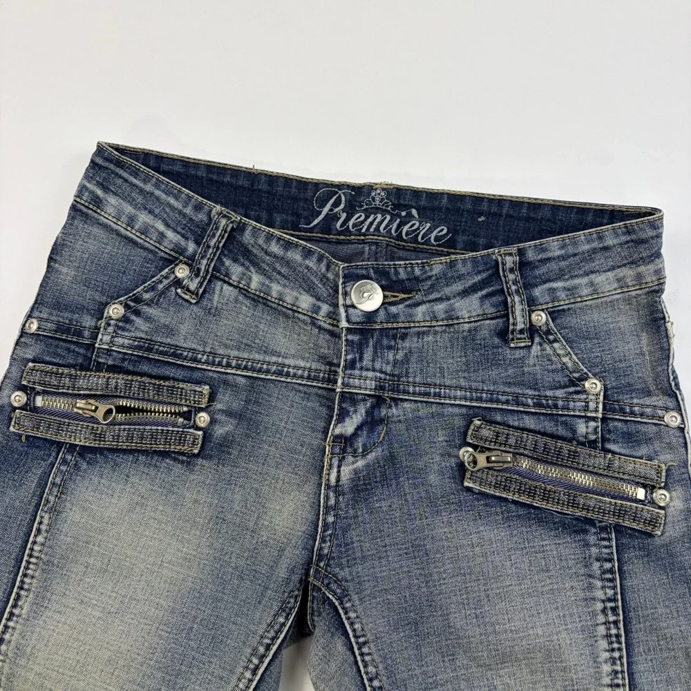 Rue21 Premiere Denim Skinny Jeans Womens 11/2 Blue Low Rise Zipper Pocket Y2K